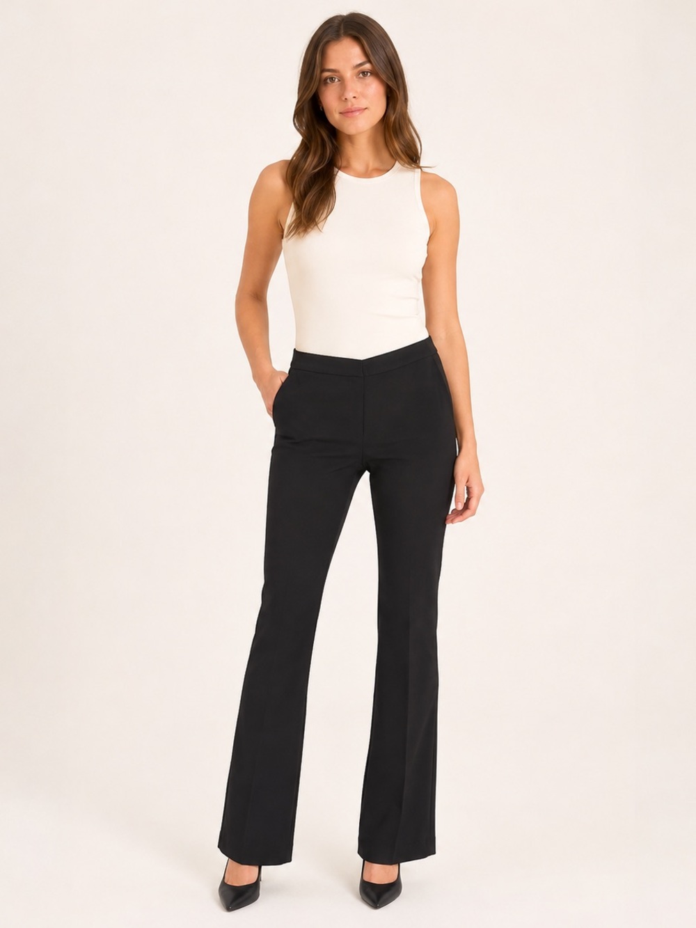 H&M Black V-Waist Bootcut Dress Pants Size 2 Stretch Workwear